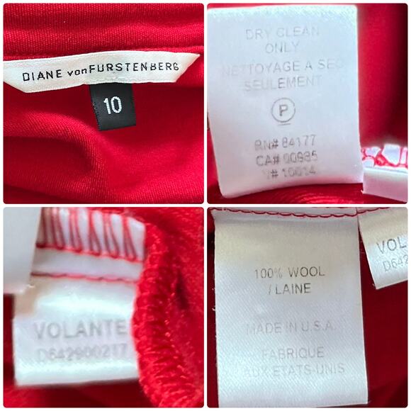 Diane Von Furstenberg Volante FLAW Wool Deep V Neck Pocket Wrap Dress Size 10 - Picture 13 of 14